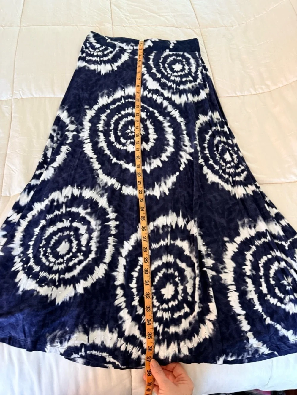 Vintage INC tie dye maxi skirt boho festival  elastic waist comfortable chic Sm